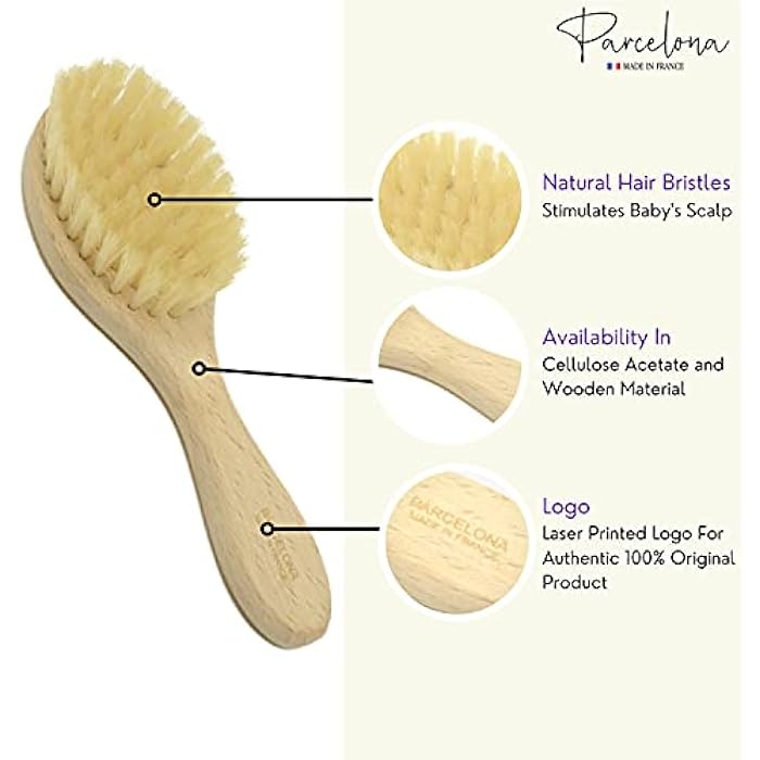 Parcelona French Grooming Wooden 6" Celluloid Soft Natural Silk Bristles Baby Brush for Girls and Toddlers Styling Girls Hair Accessories (Wooden Brown) - Image 2